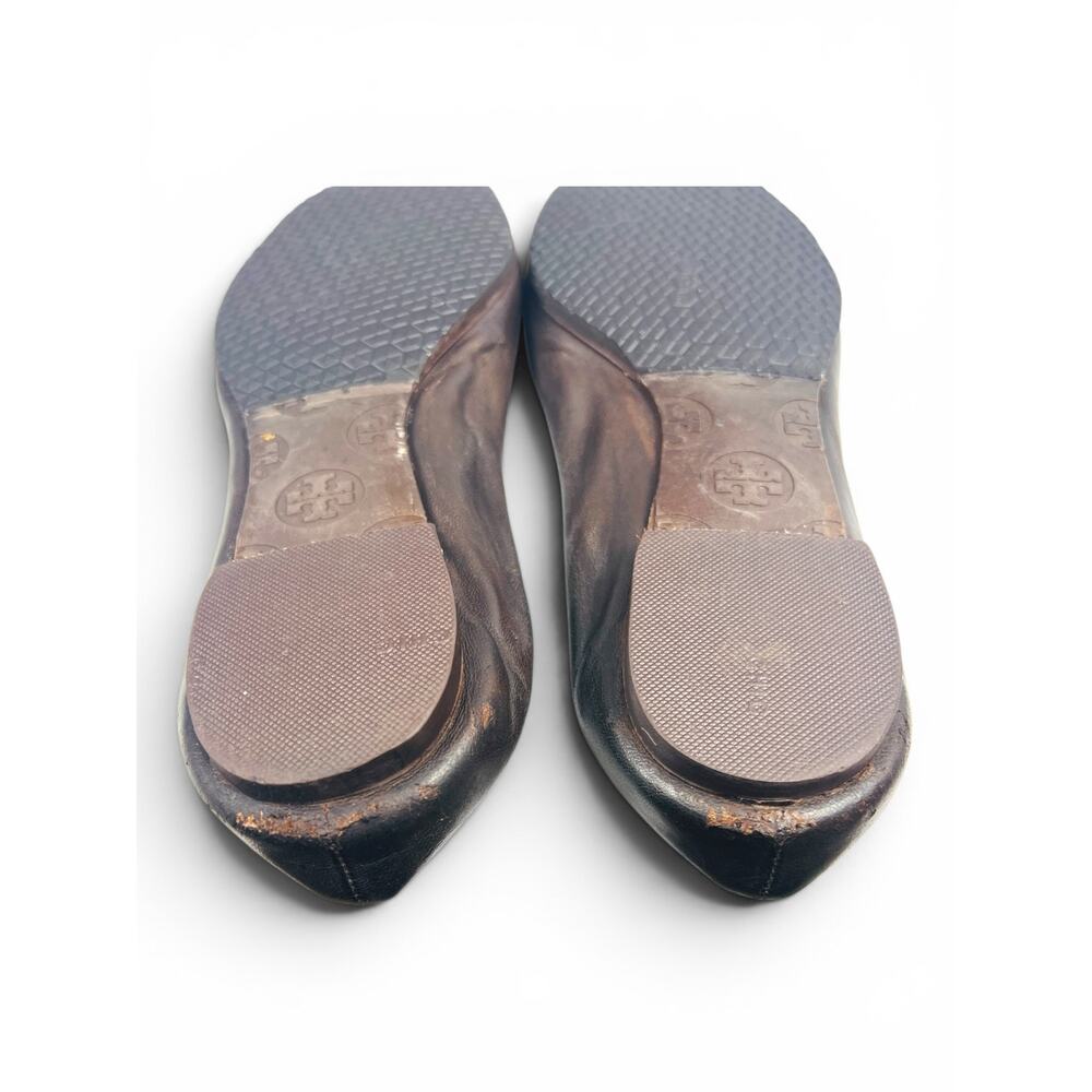 Tory Burch Minnie Travel Ballet Flats Brown Leather Gold Logo Medallion Size 6.5 - Picture 6 of 9
